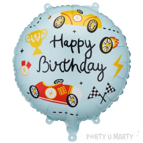 dekoracja prezent na urodziny balon foliowy samochody wyscigowe happy birthday 18 rnd