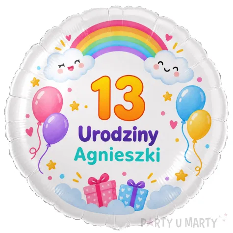 dekoracja prezent na urodziny balon foliowy z imieniem balony i tecza personalizacja do girland