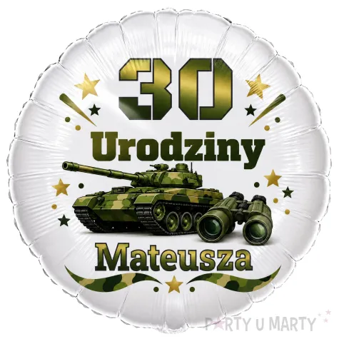 dekoracja prezent na urodziny balon foliowy z imieniem zolnierz czolg personalizacja militaria