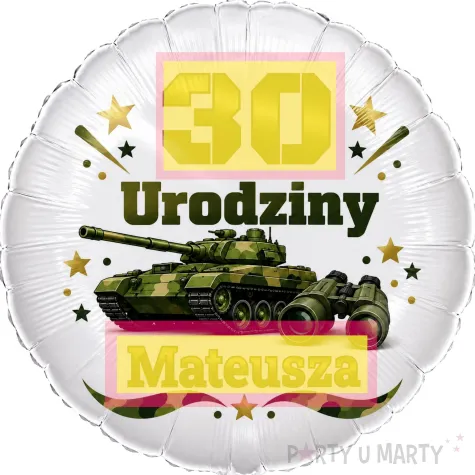 dekoracja prezent na urodziny balon foliowy z imieniem zolnierz czolg personalizacja militaria