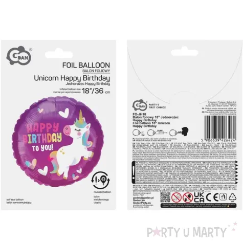 dekoracja prezent na urodziny dziewczynki balon foliowy jednorozec happy birthday unicorn 18