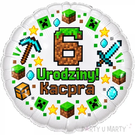 dekoracja prezent na urodziny gracza balon foliowy z imieniem gaming minecraft personalizacja