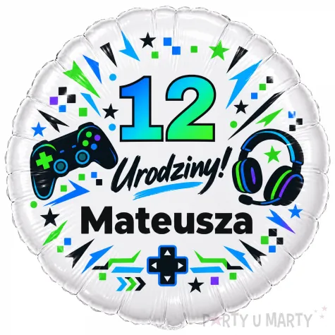 dekoracja prezent na urodziny gracza balon foliowy z imieniem gaming pad personalizacja