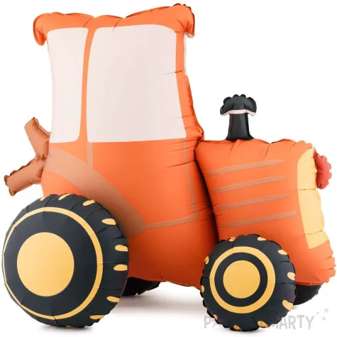 dekoracja prezent na urodziny wiejskie party stojacy balon foliowy pomaranczowy traktor farma