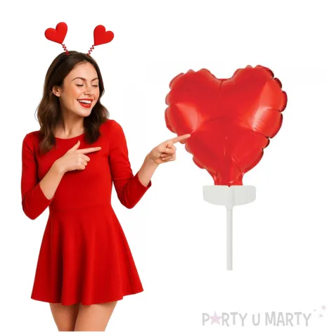 dekoracja prezent na walentynki mini balon foliowy serce na patyczku czerwony rocznica 3 hrt