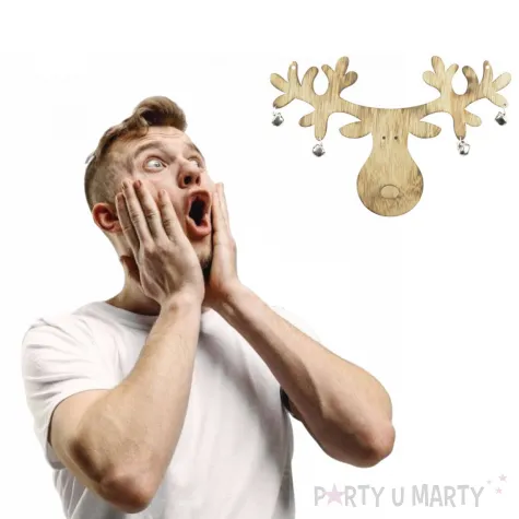 dekoracja renifer z dzwoneczkami drewno braz arpex 24 cm