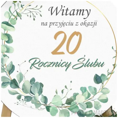 dekoracja sali na 20 rocznice slubu porcelanowe gody tablica powitalna eukaliptus beauty