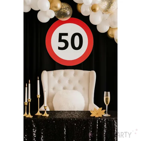 dekoracja sali na 50 urodziny tablica powitalna znak zakazu liczba 50 traffic birthday