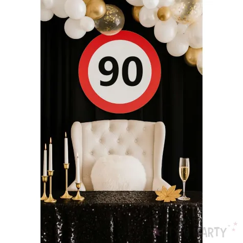 dekoracja sali na 90 urodziny tablica powitalna znak zakazu liczba 90 traffic birthday