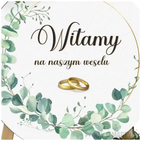 dekoracja sali na wesele drewniana tablica powitalna eukaliptus beauty ozdoba slubna