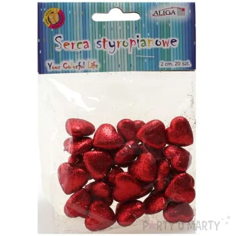 dekoracja serca brokatowe styropian czerwona aliga 20 szt