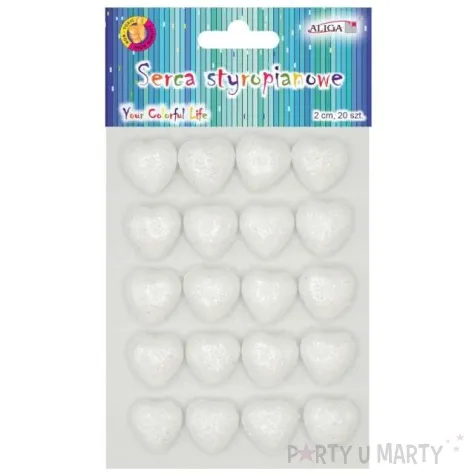 dekoracja serca brokatowe styropian perlowa aliga 20 szt