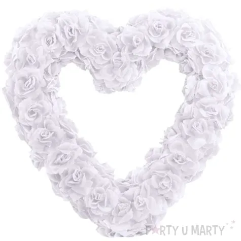 dekoracja serce kwiatowe biala partydeco 50 cm