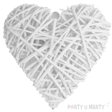 dekoracja serce wiklinowe biale czakos 30 cm