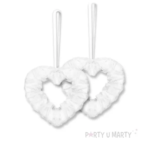 dekoracja serduszka na tasiemce dekoracjepolska biale 2 szt