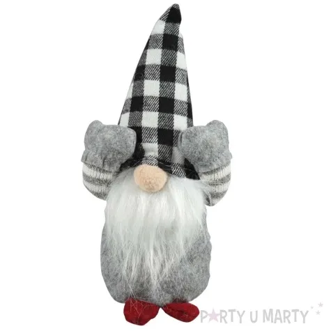 dekoracja skrzat w kraciastej czapce szary arpex 21 cm