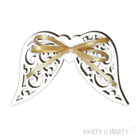 dekoracja skrzydlo aniola azurowe na lizak biala 8 cm