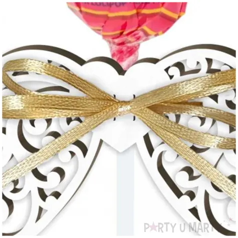 dekoracja skrzydlo aniola azurowe na lizak biala 8 cm