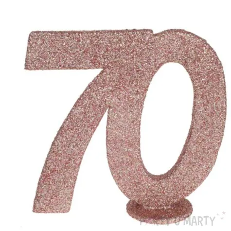 dekoracja stojaca brokatowa liczba 70 rozowe zloto santex 10 cm