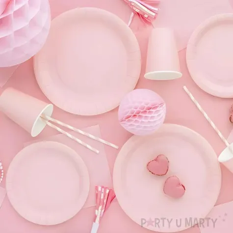 dekoracja stolu na urodziny baby shower serwetki papierowe monokolor rozowe jasne 33 cm x20