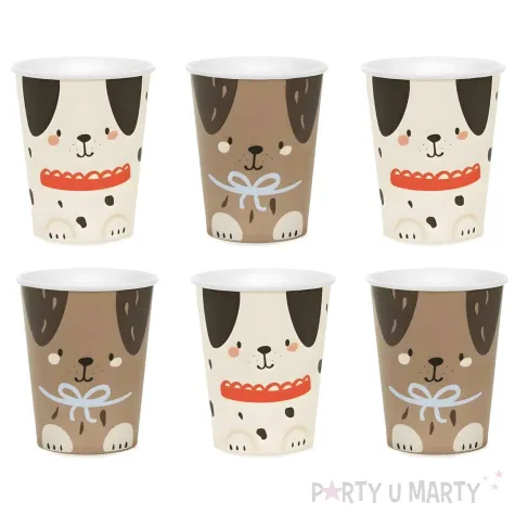 dekoracja stolu na urodziny kubeczki papierowe pieski 220 ml 6 szt