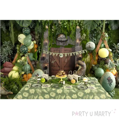 dekoracja stolu na urodziny obrus papierowy jurassic world dinozaury zielony 180x120 cm