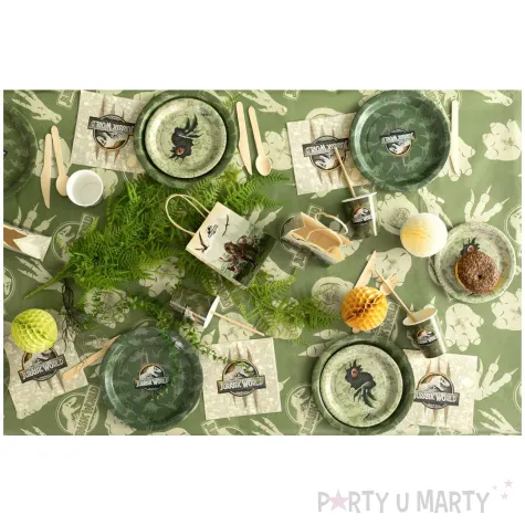 dekoracja stolu na urodziny obrus papierowy jurassic world dinozaury zielony 180x120 cm