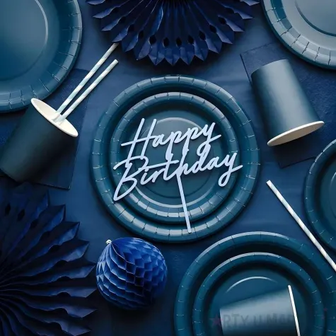 dekoracja stolu na urodziny obrus syntetyczny monokolor granatowy 137x183 cm