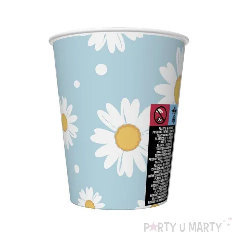 dekoracja stolu na urodziny pinkin dzien wiosny papierowe kubeczkii stokrotki niebieskie x6