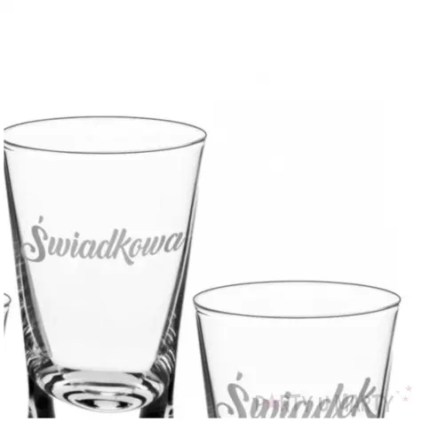 dekoracja stolu na wesele oszukane slubne kieliszki do wodki maz zona swiadek swiadkowa x4