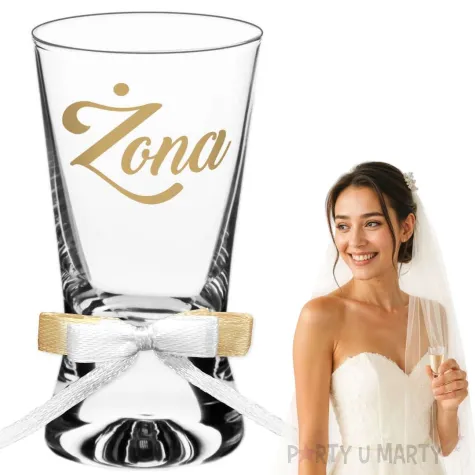 dekoracja stolu na wesele oszukane slubne kieliszki do wodki zona z kokarda 15 ml