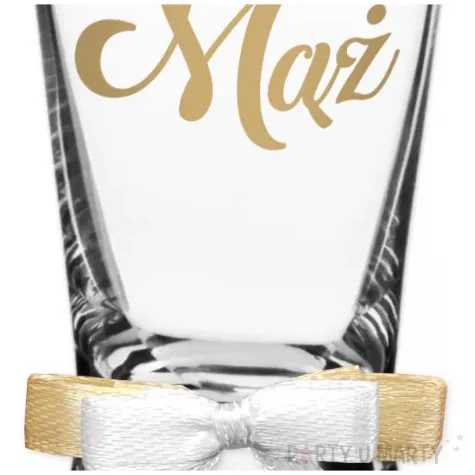 dekoracja stolu na wesele oszukany slubny kieliszek do wodki maz z kokardka 25 ml