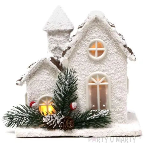 dekoracja swiateczny domek led bialy guirca 18 cm