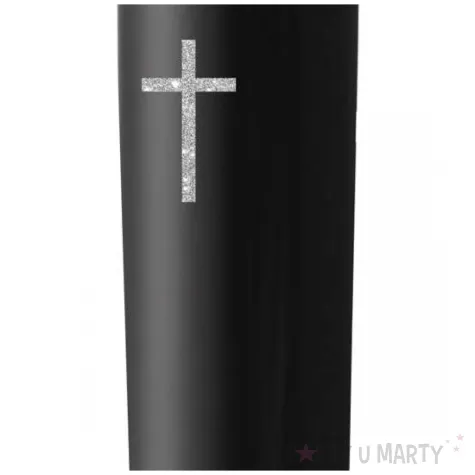 dekoracja swieca led brokatowy krzyz czarno srebrny 17x5 cm