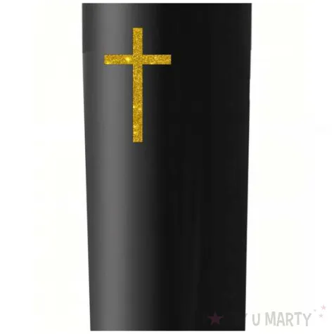 dekoracja swieca led brokatowy krzyz czarno zloty 17x5 cm