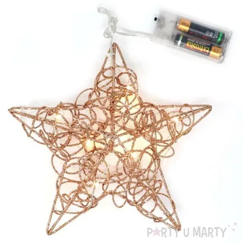 dekoracja swiecaca brokatowa gwiazda zlota guirca