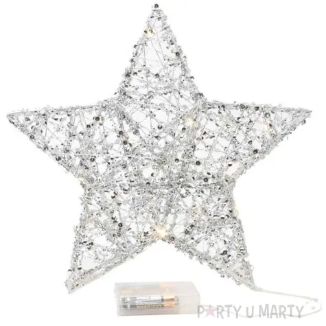 dekoracja swiecaca cekinowa gwiazda srebrna guirca