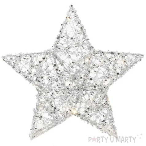 dekoracja swiecaca cekinowa gwiazda srebrna guirca