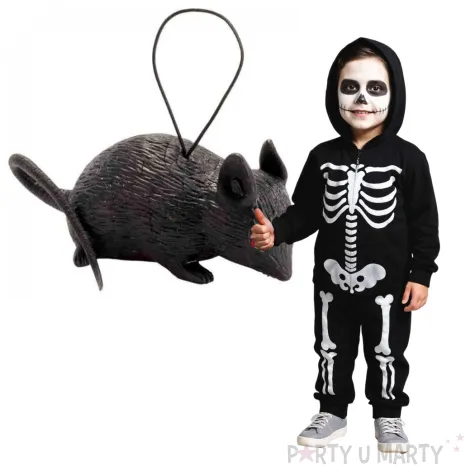 dekoracja szczur na sznureczku czarna widmann 4 cm