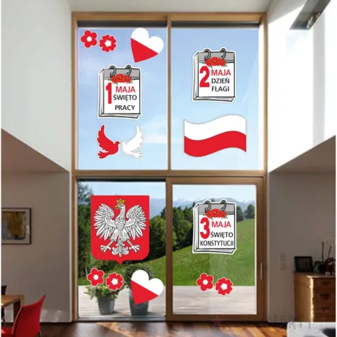 dekoracja szkolna gazetka na okno 1 maja 3 maja swieto pracy konstytucji