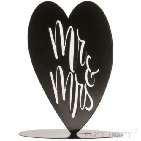 dekoracja topper mr mrs w sercu metal czarny dekora 14 5 cm