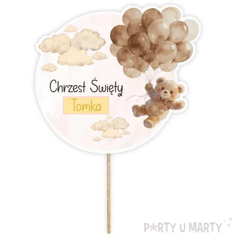 dekoracja tortu na chrzest swiety chlopca dziewczynki topper papierowy bezowy mis imie