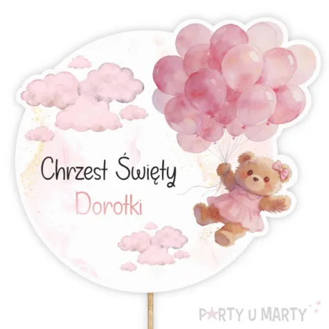 dekoracja tortu na chrzest swiety dziewczynki topper papierowy rozowy mis imie