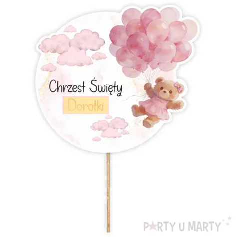 dekoracja tortu na chrzest swiety dziewczynki topper papierowy rozowy mis imie