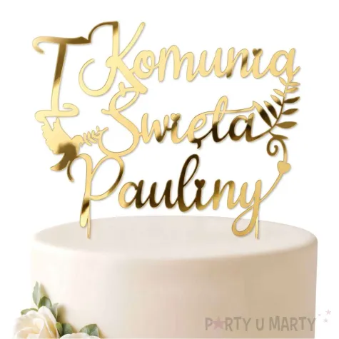 dekoracja tortu na komunie swieta personalizowany topper na tort imie zloty lustrzany