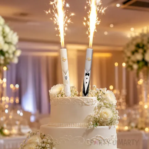 dekoracja tortu na wesele slub fontanna tortowa raca zona gold wedding 18 cm