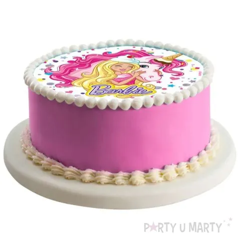 dekoracja tortu oplatek bc barbie i jednorozec 20 cm dekora