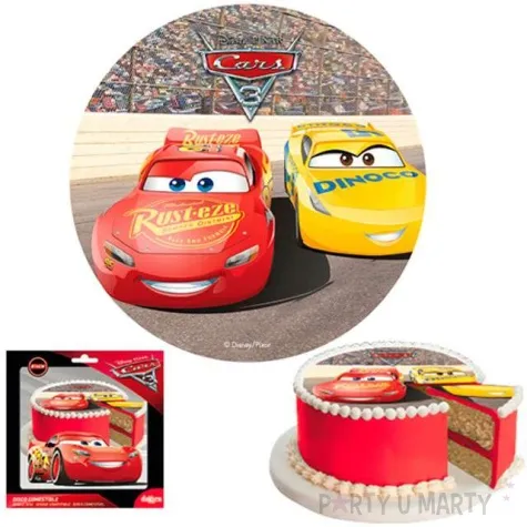 dekoracja tortu oplatek elastyczny bezglutenowy cars auta 16 cm dekora