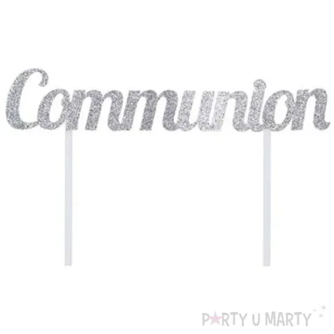 dekoracja tortu topper communion srebrna godan