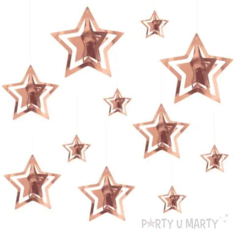 dekoracja wiszaca gwiazdki 3d rozowe zloto partypal 15 szt